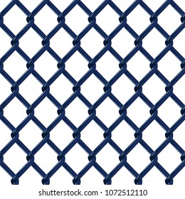 Blue chrome fence seamless structure. Chainlink isolated on white background. Vector illustration. EPS 10.