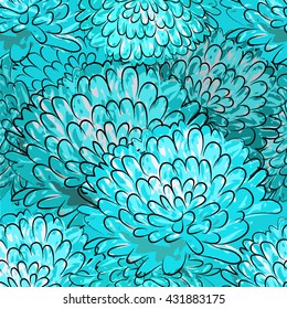 Blue Chrysanthemum flowers seamless background. Vector