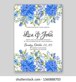 Blue chrysanthemum Peony wedding invitation card template