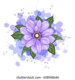 Blue chrysanthemum with splashes. Vector illustration