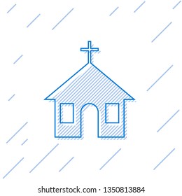 Blue Church building line icon isolated on white background. Christian Church. Religion of church. Vector Illustration