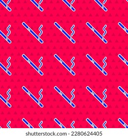 Blaue Zigarette Symbol einzeln auf rotem Hintergrund. Tabakzeichen. Rauchsymbol.  Vektorgrafik