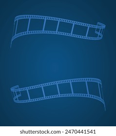 Blue cinema abstract background. 3d design with film reel.