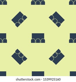 Blue Cinema auditorium with screen and seats icon isolated seamless pattern on yellow background.  Vector Illustration