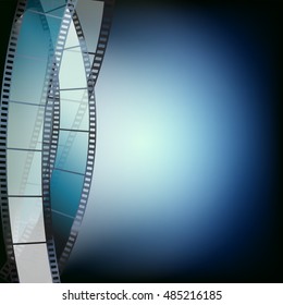 blue cinema background with retro film strips 