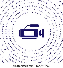 Blue Cinema camera icon isolated on white background. Video camera. Movie sign. Film projector. Abstract circle random dots. Vector Illustration