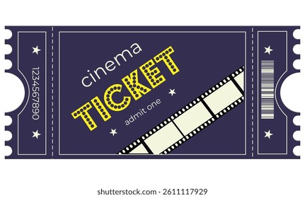 blue cinema ticket with barcode, film, stars, stylish ticket, flyer, coupon, entertainment, cinema, film, festival