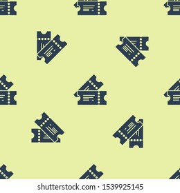 Blue Cinema ticket icon isolated seamless pattern on yellow background.  Vector Illustration