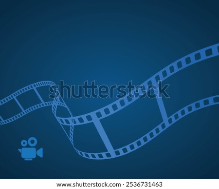 Blue cinema wave abstract  3d background with film reel and movie video camera.