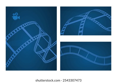 Fundo abstrato onda cinema azul com rolo de filme e câmera de vídeo filme.