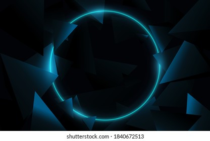 A blue circle with 3D triangles technology Hi-tech futuristic digital. Abstract geometric background. Vector illustration