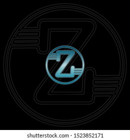Blue Circle abstract techno letter Z logo icon design concept for technology business, digital currency, virtual money  or more business initial identity.