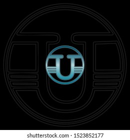 Blue Circle abstract techno letter U logo icon design concept for technology business, digital currency, virtual money  or more business initial identity.