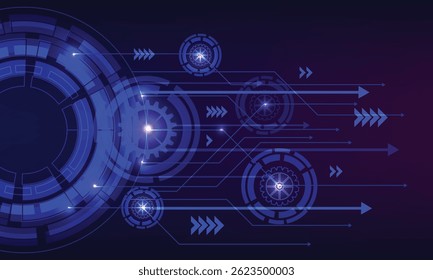 Blue circle arrow cog technology abstract background