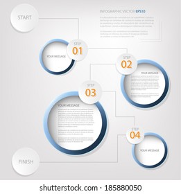 Blue circle background infographic chart message board vector line on grey background for step option for text and message modern website design