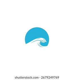 Un círculo azul detrás de una onda estilizada blanca