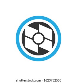 blue circle, black and white colour windows icon logo