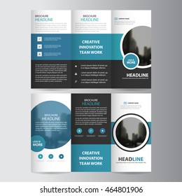 Blue Circle Business Trifold, Three Fold Leaflet Brochure Flyer Report Template Vector Minimal Flat Design Set, 