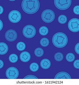 Blue Circle button and chat notification icon isolated seamless pattern on blue background. New message, dialog, chat, social network notification.  Vector Illustration