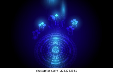 blue circle circuit lines networking with neon light high technology abstract background