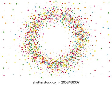 Blue Circle Decoration Illustration. Confetti Square Background. Multicolored Carnaval Round. Red Carnival Dot Texture.