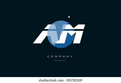 blue circle dot big font alphabet company letter logo white design vector icon template am a m