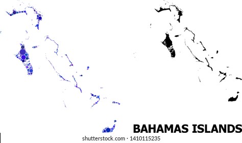 Blue circle dot mosaic   solid map Bahamas Islands  Vector geographic map Bahamas Islands in blue color tinges  Abstract mosaic is composed and randomized spheric items 
