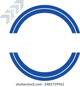 Blue circle with dotted rocket symbol for space themed designs. Suitable for science, technology, education, and aerospace projects. Ideal for icons, logos.