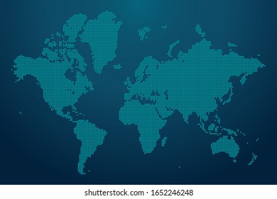 Blue circle dotted World map illustration vector