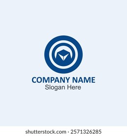 Blue circle encloses cube within company name and slogan. Suitable for business branding and marketing materials, logo design, and corporate identity presentations.