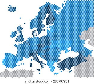 Blue circle Europe map on white background, vector illustration.