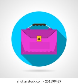 Blue circle flat vector icon for pink briefcase on gray background with long shadow.