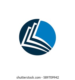Blue Circle Folded Paper Logo Template. Vector EPS 10.