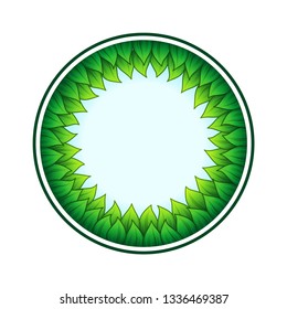 Blue circle frame with inner leaves isolated on white background