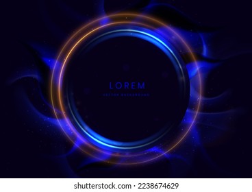 Blue circle frame luxury on dark blue background with flame lighting effect and sparkle. Vector illustration