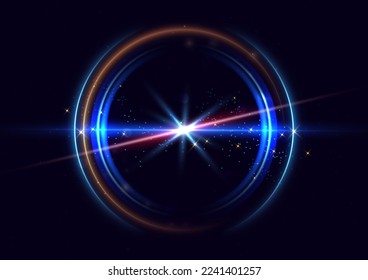 Blue circle frame luxury on dark blue background with flame lighting effect and sparkle. Vector illustration