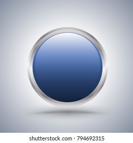 Blue circle frame with silver border. Vector illustration.