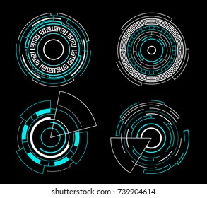 Blue circle futuristic interface hud set vector technology design.