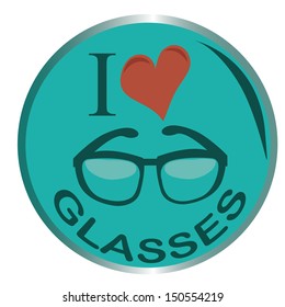 a blue circle with glasses and some words expressing the love for glasses