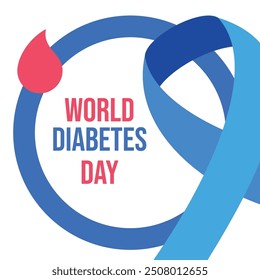 Blue Circle, Globe and Reminder Date of World Diabetes Day, Vector Illustration.