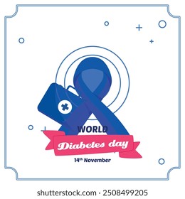 Círculo Azul, Globo e Lembrete Data do Dia Mundial do Diabetes, Ilustração Vetorial.