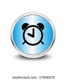 blue circle glossy web icon alarm clock on white background 