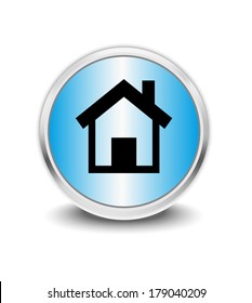 blue circle glossy web icon Home on white background 