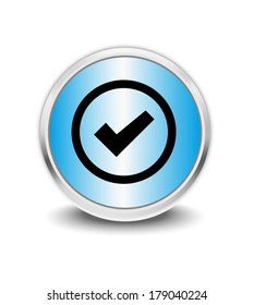 blue circle glossy web icon of check box on white background