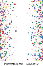 Blue Circle Graphic Illustration. Dot Sale Texture. Orange Falling Round. Multicolored Colorful Confetti Background.