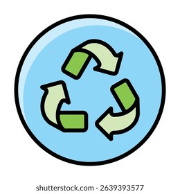 Blue circle with a green recycling symbol for ecofriendly designs. Suitable for environmental campaigns, websites, packaging, and educational materials.