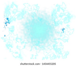 blue circle halftone and dot on white background.