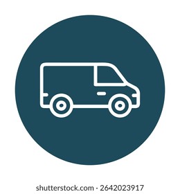 Blue circle icon of delivery van. Icon symbol illustration