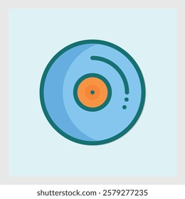 Blue Circle Icon with Orange Center and Teal Accents on Light Background