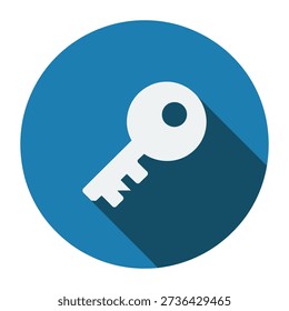 Blue circle icon with white key and long shadow icon